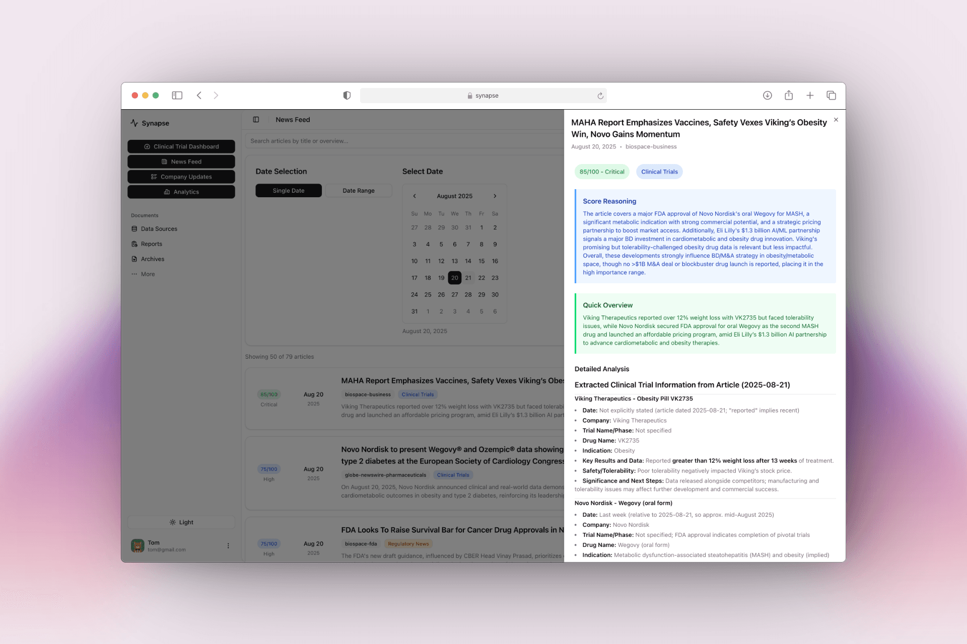 Synapse dashboard - light mode